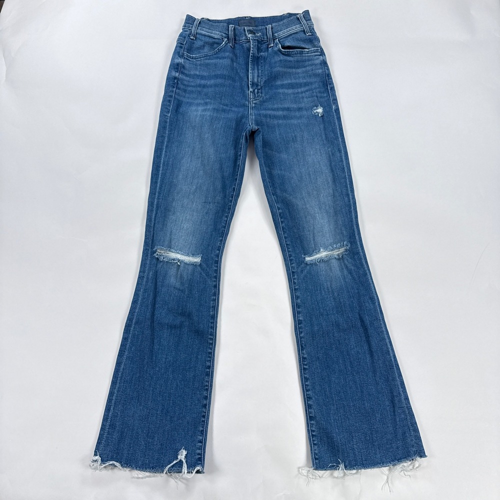 Mother Womens Jeans 27 Blue The Hustler Ankle Fray Distressed Flare Denim